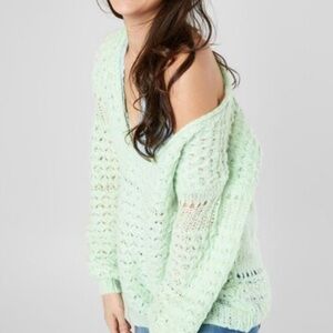 NWOT Free People Sweater Crashing Waves Pullover S / M pale green 32% wool blend